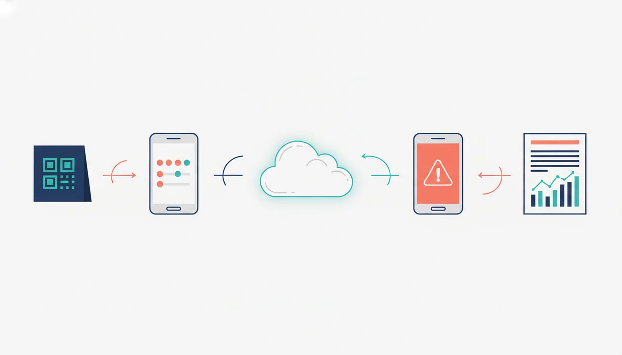 A simple diagram shows QR feedback flowing to alerts and weekly restaurant trend reports.