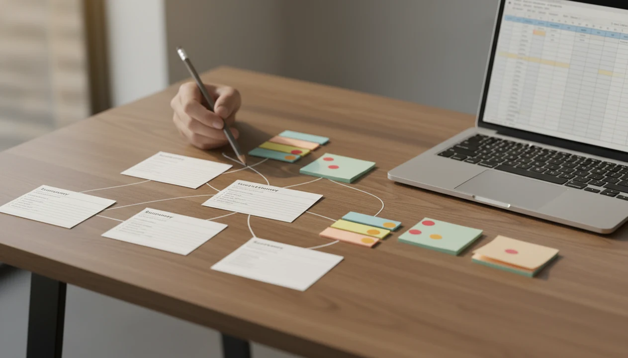 Survey response cards are grouped with colored tags to reveal repeated customer complaint patterns.